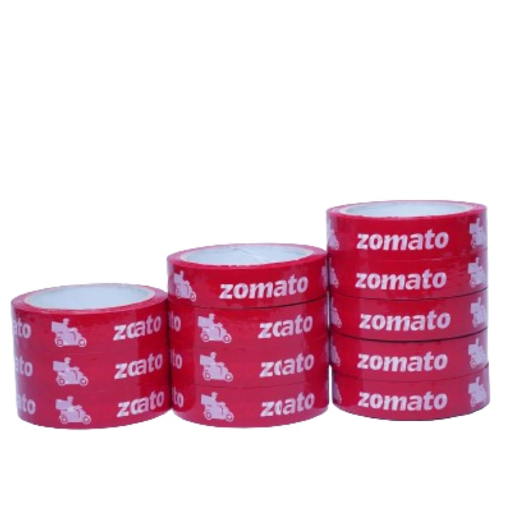 Zomato Food Packaging Tape | Very Strong Adhesive Tape | Suitable For E-Commerce | Packaging Material For Small Food Business | (24 Mm/1 Inch X 65Meter) (Pack Of 12), Red