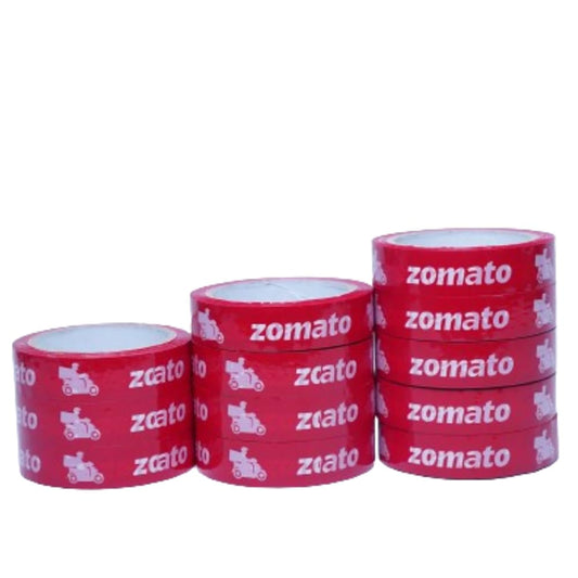 Zomato Food Packaging Tape | Very Strong Adhesive Tape | Suitable For E-Commerce | Packaging Material For Small Food Business | (24 Mm/1 Inch X 65Meter) (Pack Of 12), Red