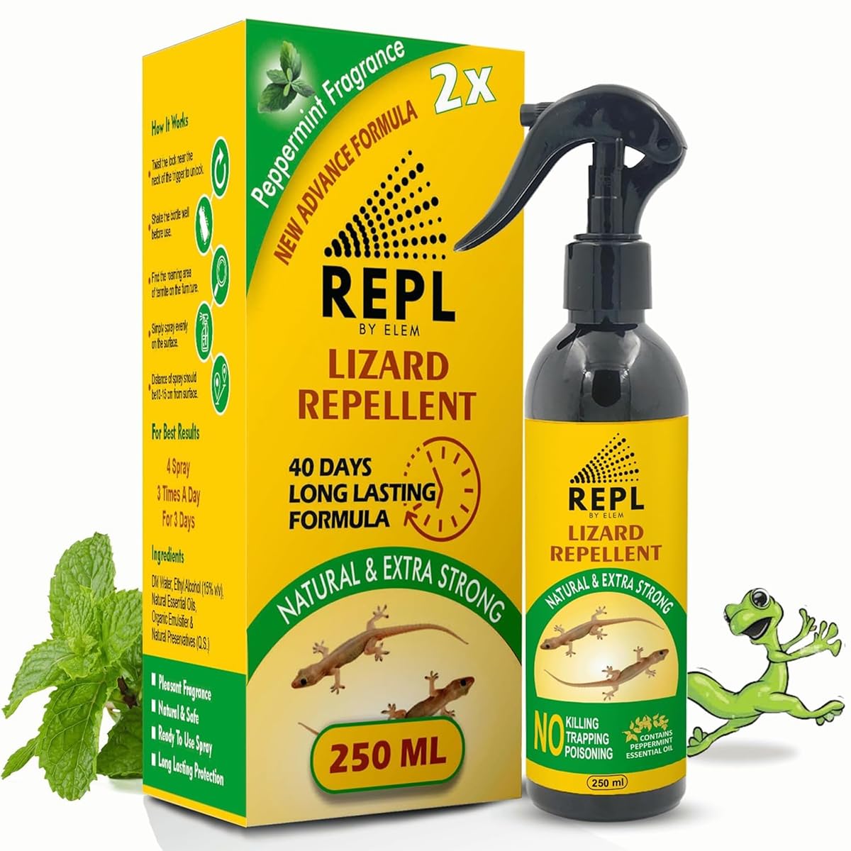 Lizard Repellent Spray 250ml, Natural Peppermint Fragrance Anti Lizard Home Protection Spray